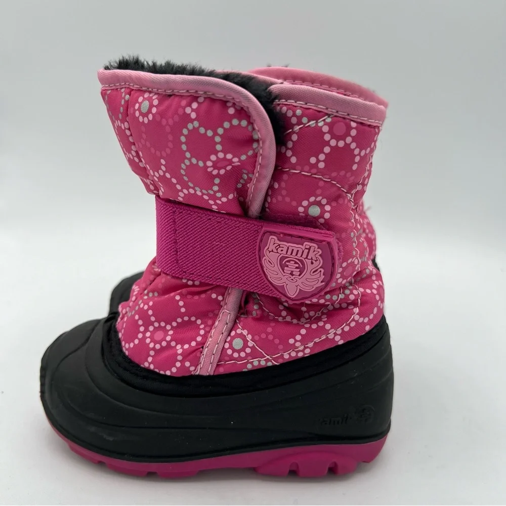 Kamik Snowbug Pink Black Winter Fur Lined Snow Boots Toddler Girls Sz 5 EUC